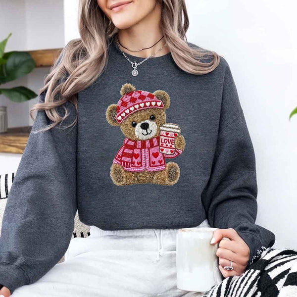 Love Coffee Teddy Valentine Sweatshirt – Furry Look 3D Print Sweater