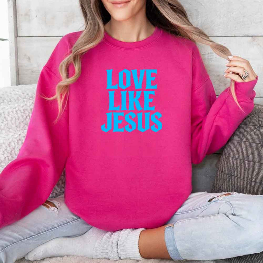 May include Love Like Jesus sweatshirt with faith based message graphic design and relaxed unisex fit