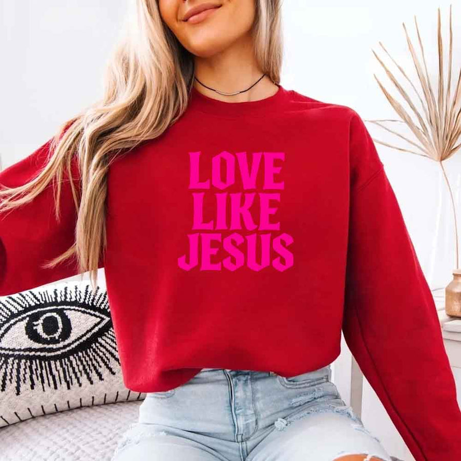 May include Love Like Jesus sweatshirt with faith based message graphic design and relaxed unisex fit