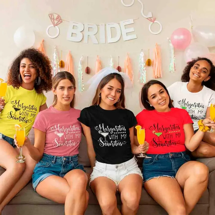May include a Margaritas With My Señoritas matching t-shirt with colorful margarita-themed text and graphic, displayed flat or styled with fiesta props.