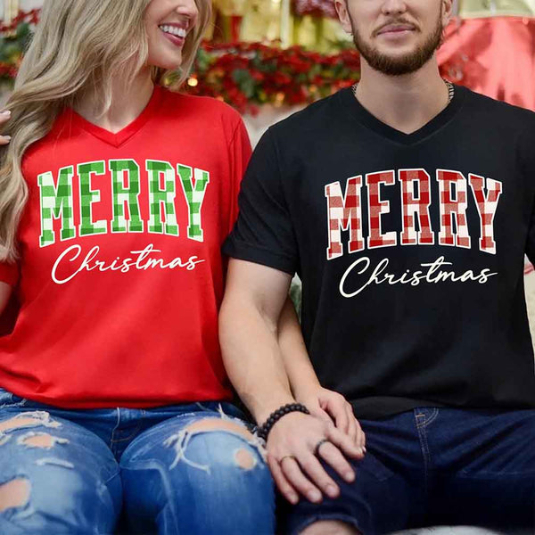 Merry Christmas Matching Shirts - Buffalo Plaid Unisex T-shirt