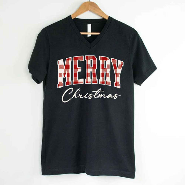 Merry Christmas Matching Shirts - Buffalo Plaid Unisex T-shirt