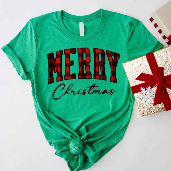Merry Christmas Matching Shirts - Buffalo Plaid Unisex T-shirt