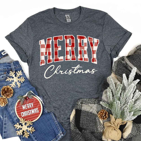 Merry Christmas Matching Shirts - Buffalo Plaid Unisex T-shirt