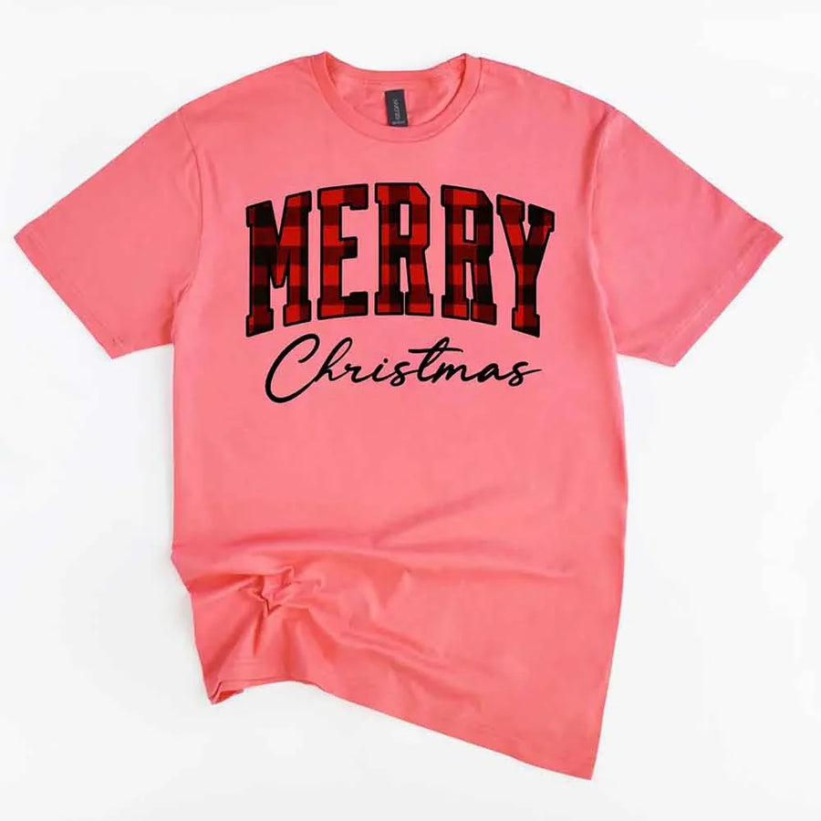 Merry Christmas Matching Shirts - Buffalo Plaid Unisex T-shirt