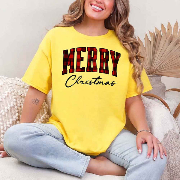 Merry Christmas Matching Shirts - Buffalo Plaid Unisex T-shirt