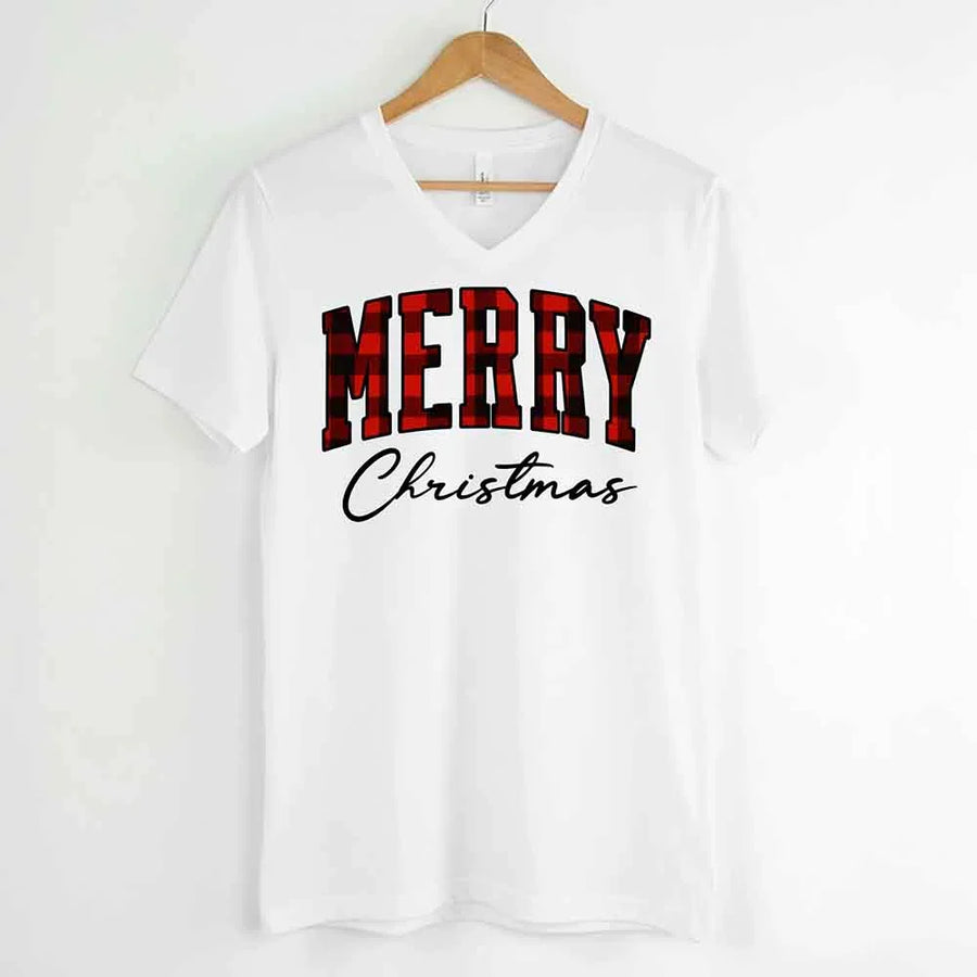 Merry Christmas Matching Shirts - Buffalo Plaid Unisex T-shirt