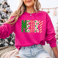 May include a Merry Crewneck Christmas Sweatshirt featuring a festive holiday statement design, classic pullover style, and seasonal apparel for Christmas parties, family gatherings, winter outfits, and holiday gifting.