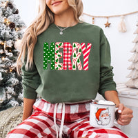 May include a Merry Crewneck Christmas Sweatshirt featuring a festive holiday statement design, classic pullover style, and seasonal apparel for Christmas parties, family gatherings, winter outfits, and holiday gifting.