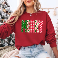 May include a Merry Crewneck Christmas Sweatshirt featuring a festive holiday statement design, classic pullover style, and seasonal apparel for Christmas parties, family gatherings, winter outfits, and holiday gifting.