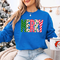 May include a Merry Crewneck Christmas Sweatshirt featuring a festive holiday statement design, classic pullover style, and seasonal apparel for Christmas parties, family gatherings, winter outfits, and holiday gifting.