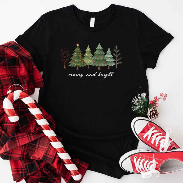 Merry & Bright Trees Christmas Shirt - Women’s Holiday Tee