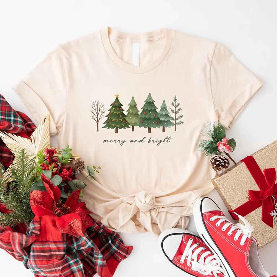 Merry & Bright Trees Christmas Shirt - Women’s Holiday Tee