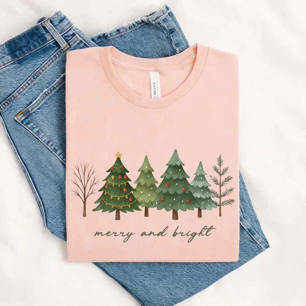 Merry & Bright Trees Christmas Shirt - Women’s Holiday Tee