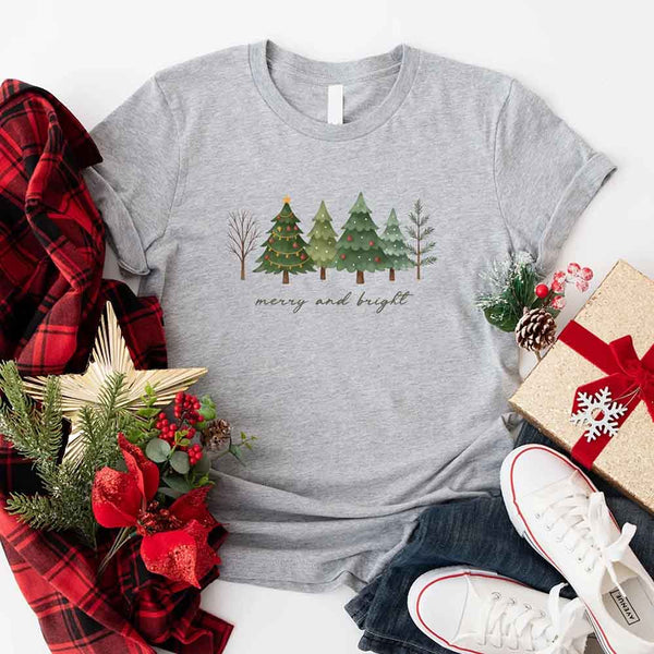 Merry & Bright Trees Christmas Shirt - Women’s Holiday Tee