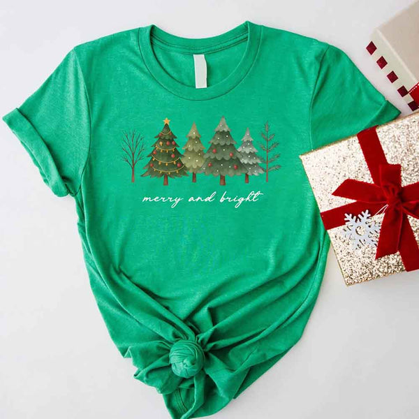 Merry & Bright Trees Christmas Shirt - Women’s Holiday Tee