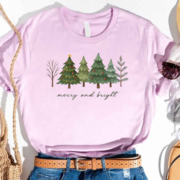 Merry & Bright Trees Christmas Shirt - Women’s Holiday Tee