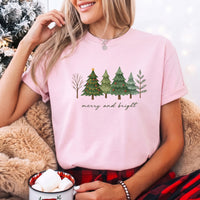 Merry & Bright Trees Comfort Colors Christmas T-Shirt