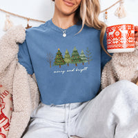 Merry & Bright Trees Comfort Colors Christmas T-Shirt