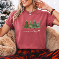 Merry & Bright Trees Comfort Colors Christmas T-Shirt