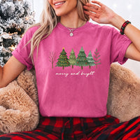 Merry & Bright Trees Comfort Colors Christmas T-Shirt