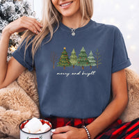 Merry & Bright Trees Comfort Colors Christmas T-Shirt