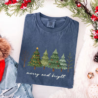 Merry & Bright Trees Comfort Colors Christmas T-Shirt