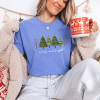 Merry & Bright Trees Comfort Colors Christmas T-Shirt