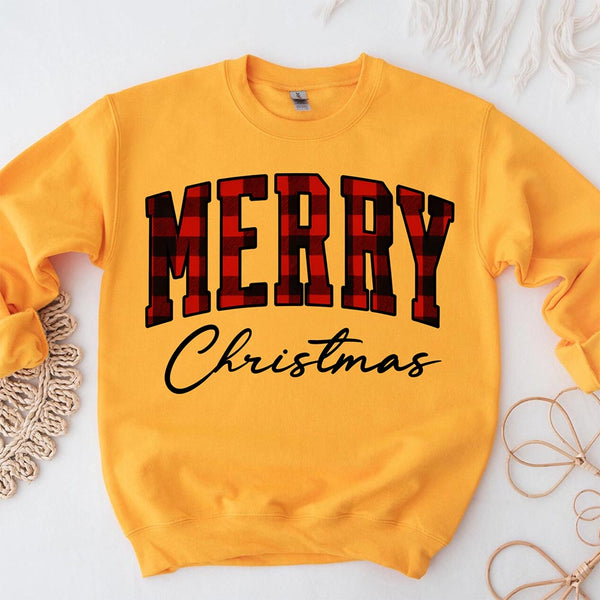 Merry Christmas Sweatshirt - Buffalo Plaid Crewneck