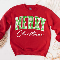 Merry Christmas Sweatshirt - Buffalo Plaid Crewneck