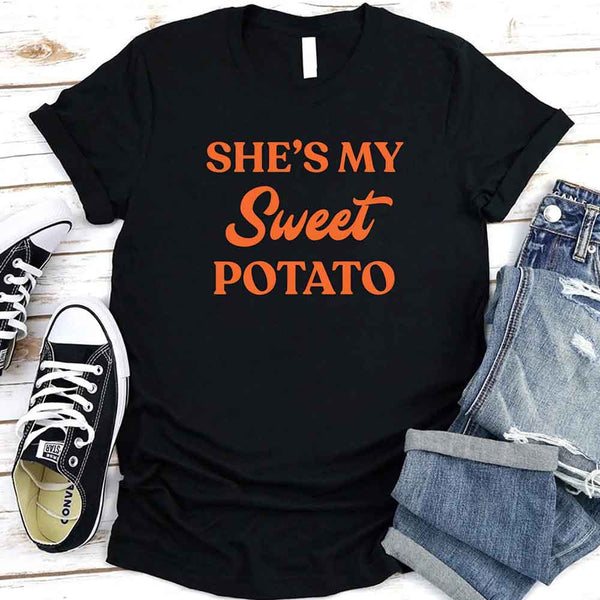 May include a My Sweet Potato T-Shirt with funny Thanksgiving-themed design, styled for fall and holiday gatherings.