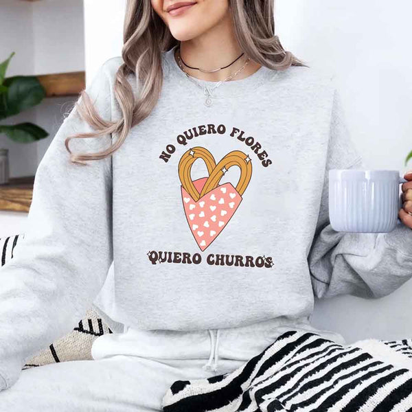 No Quiero Flores Valentine Sweatshirt - Cute Churros Valentine Day's Sweater