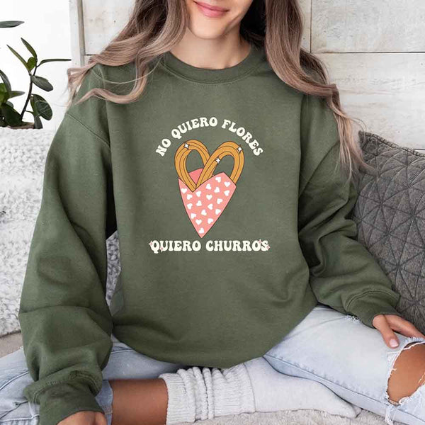 No Quiero Flores Valentine Sweatshirt - Cute Churros Valentine Day's Sweater
