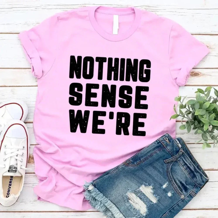 May include a pair of matching couple t-shirts featuring the phrase “Nothing Makes Sense When We’re Apart” in complementary designs. Each shirt displays part of the message, creating a complete look when worn together, symbolizing connection, love, and togetherness.