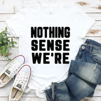 May include a pair of matching couple t-shirts featuring the phrase “Nothing Makes Sense When We’re Apart” in complementary designs. Each shirt displays part of the message, creating a complete look when worn together, symbolizing connection, love, and togetherness.