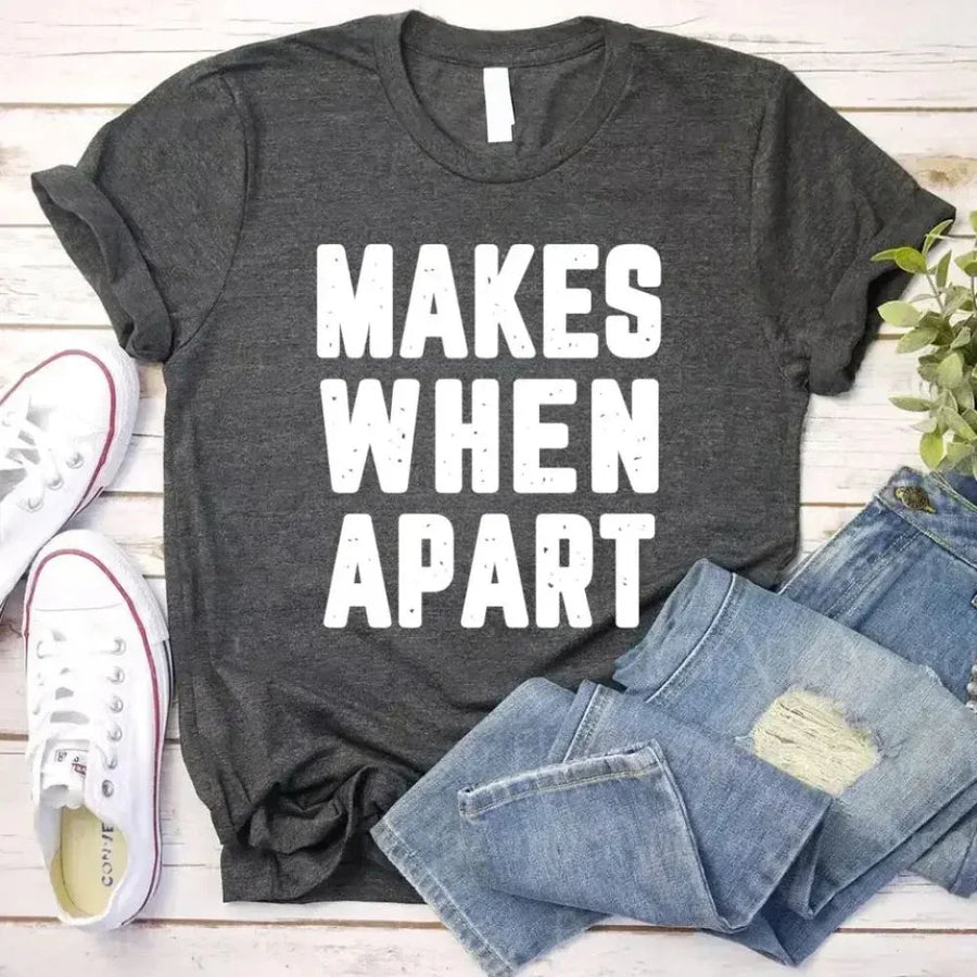 May include a pair of matching couple t-shirts featuring the phrase “Nothing Makes Sense When We’re Apart” in complementary designs. Each shirt displays part of the message, creating a complete look when worn together, symbolizing connection, love, and togetherness.