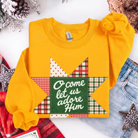 May include an O Come Let Us Adore Him Christmas Unisex Sweatshirt featuring a Christian holiday message inspired by Christmas worship, designed for church services, family celebrations, faith-based gifting, and cozy seasonal outfits.