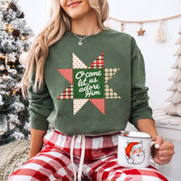 May include an O Come Let Us Adore Him Christmas Unisex Sweatshirt featuring a Christian holiday message inspired by Christmas worship, designed for church services, family celebrations, faith-based gifting, and cozy seasonal outfits.