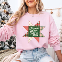 May include an O Come Let Us Adore Him Christmas Unisex Sweatshirt featuring a Christian holiday message inspired by Christmas worship, designed for church services, family celebrations, faith-based gifting, and cozy seasonal outfits.