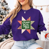 May include an O Come Let Us Adore Him Christmas Unisex Sweatshirt featuring a Christian holiday message inspired by Christmas worship, designed for church services, family celebrations, faith-based gifting, and cozy seasonal outfits.