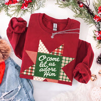 May include an O Come Let Us Adore Him Christmas Unisex Sweatshirt featuring a Christian holiday message inspired by Christmas worship, designed for church services, family celebrations, faith-based gifting, and cozy seasonal outfits.