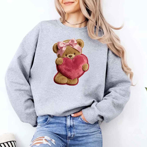 Plush Teddy Valentine Sweatshirt – Furry Look 3D Print Sweater