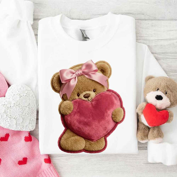 Plush Teddy Valentine Sweatshirt – Furry Look 3D Print Sweater