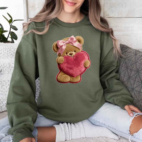 Plush Teddy Valentine Sweatshirt – Furry Look 3D Print Sweater