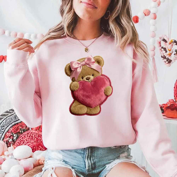 Plush Teddy Valentine Sweatshirt – Furry Look 3D Print Sweater