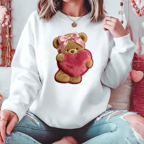 Plush Teddy Valentine Sweatshirt – Furry Look 3D Print Sweater