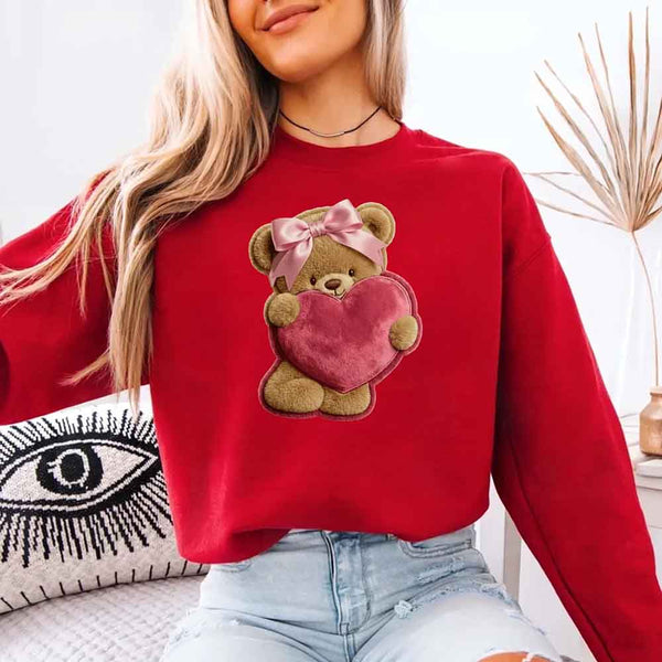 Plush Teddy Valentine Sweatshirt – Furry Look 3D Print Sweater