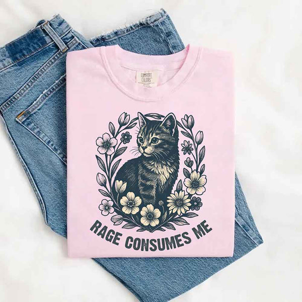 Rage Consumes Me kitten and flowers vintage graphic tee