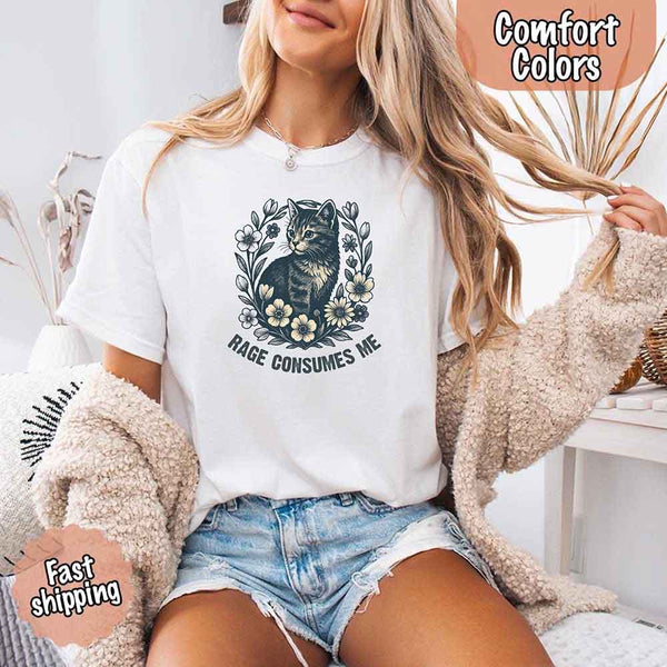 Rage Consumes Me kitten and flowers vintage graphic tee