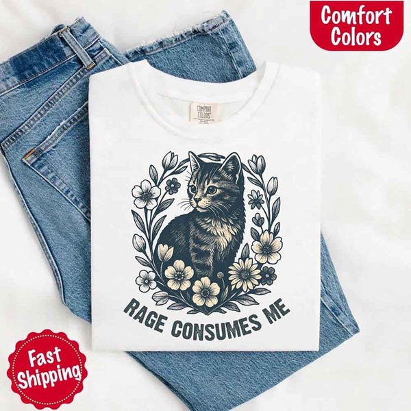 Rage Consumes Me kitten and flowers vintage graphic tee